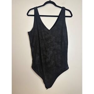 Abercrombie & Fitch Black Faux Leather‎ V-Neck Sleeveless Bodysuit - L